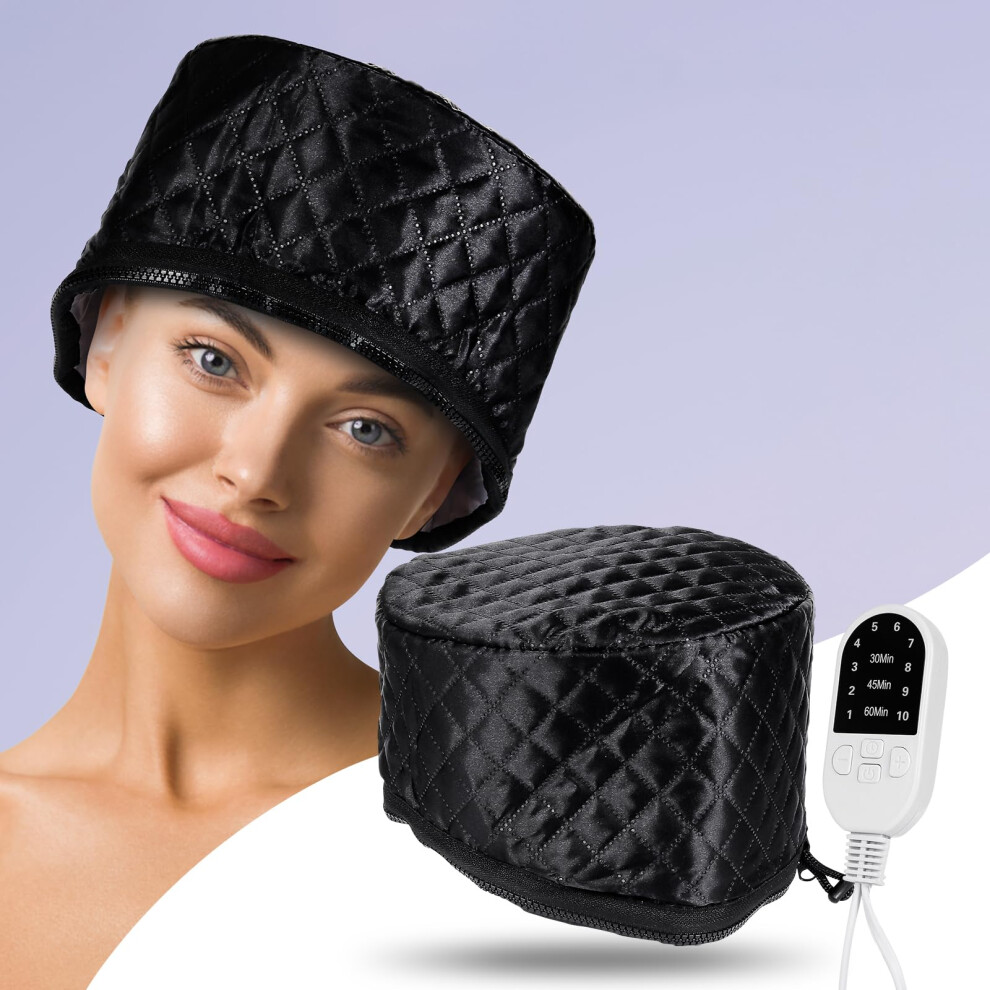 Black Hair Steamer Cap With 10Level Temperature Control And Timer For Deep Conditioning Hair