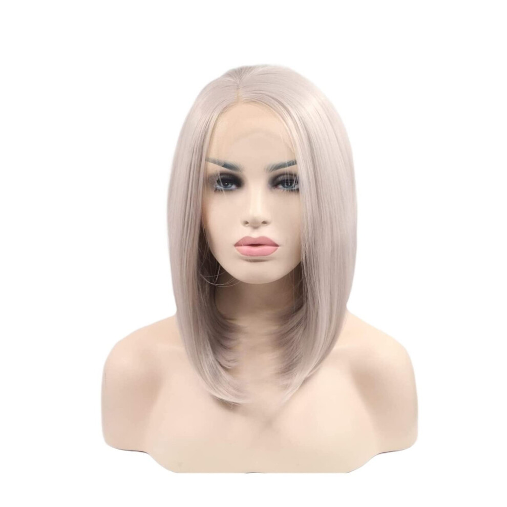 Blonde Lace Front Wig Long Wavy Platinum Harajuku Style Synthetic Wig with Bangs for Women