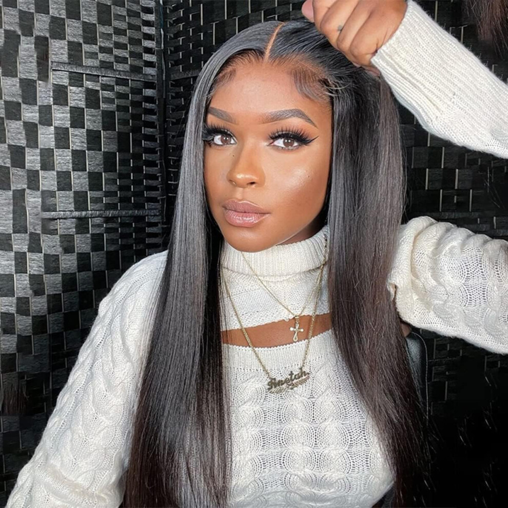 Unisex Human Hair Lace Front Wig Brazilian Virgin Straight Glueless 5X5 Hd Lace Closure Pre Plucked 180 Density 20 Inch