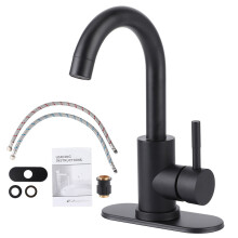 Matte Black Bathroom Faucet Swivel Spout Single Handle Pull Down Sprayer Faucet Eco-Friendly Water Saving Design For Kitchens And Farmhouses