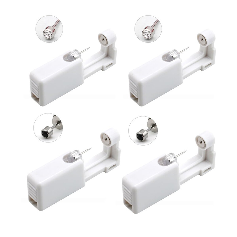 White 4 Pack Self Ear Piercing Kit With Studs, No Pain Disposable Sterile Piercing Gun,
