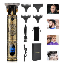 Hair Clippers for Men Cordless TBlade with LCD Display, USB Rechargeable Beard Trimmer Retro Gold