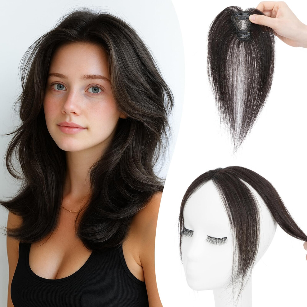 Unisex Black Clip In Human Hair Bangs 100% Remy Natural 4X6 Side Fringe Seamless Blend Heat Style