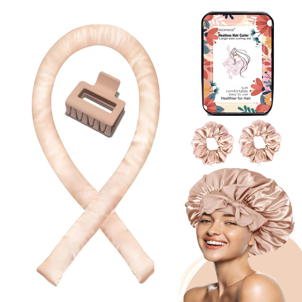 Heatless Hair Curler Set with Satin Bonnet, Overnight No Heat Curling Rod Kit for Soft Curls