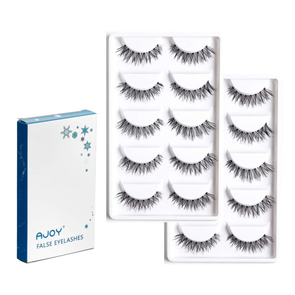 10 Pairs Corner Winged False Eyelashes, Natural Wispy Lashes with Invisible Flexible Band