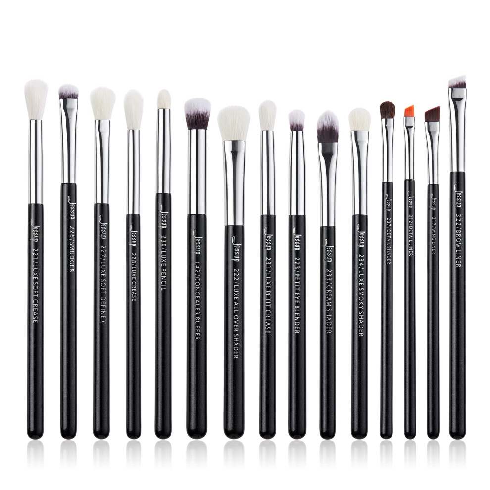 Black/Silver Eye Makeup Brush Set 15Pcs With Ultrasoft Bristles For Precise Eyeshadow Blending Pearl