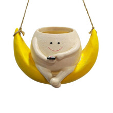 Swing Face Planter Pot Hanging Smile Face Resin Flower Pot for String of Pearl Plant Live Indoor Outdoor Plants
