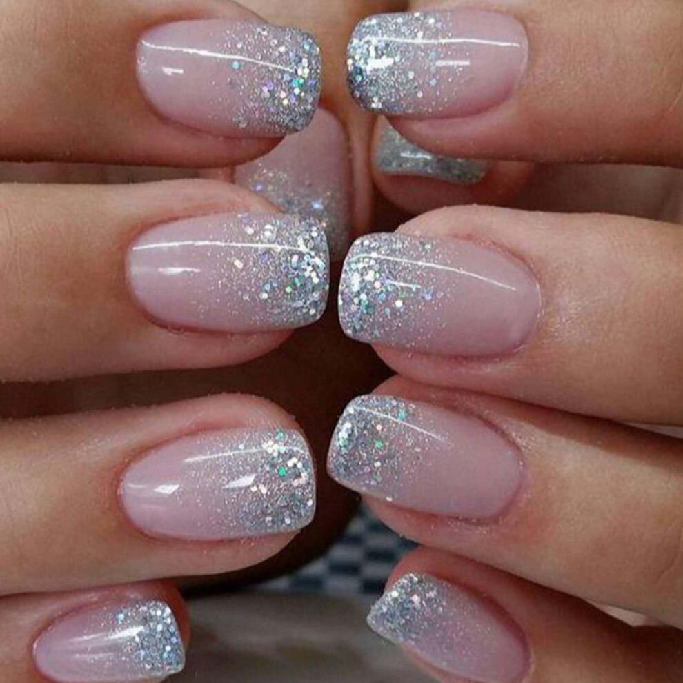 Gradient Press on Nails Set with Glue, LongLasting Square Acrylic Fake Nails, 24PCS for Women