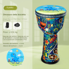 (Dinosauro della bicicletta da 8 pollici, Tutorial sulle cinghie della borsa del tamburo) Tamburello leggero per bambini da 8 pollici