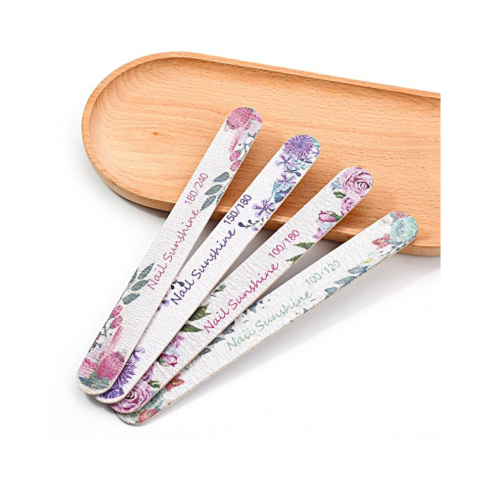 Rose Pattern Wooden Nail File Pack of 10, DoubleSided Emery Board 150/180 Grit for Natural Nails