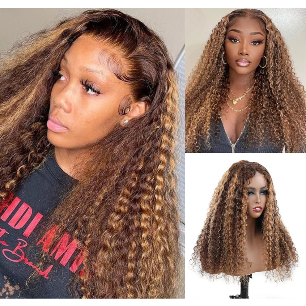 Unisex 20 Inch Blonde Lace Front Human Hair Wig 13X6 Deep Curly Pre Plucked Bleached Knots 150% Density