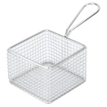 Elegante, quadratische Mini-Fritteuse aus Edelstahl – ein unverzichtbares Servierutensil für die heimische Küche und Restaurants.