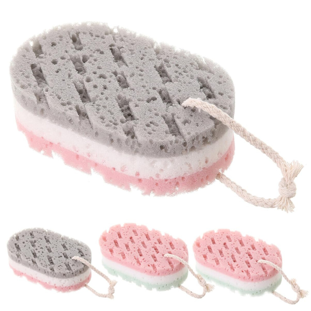 4pcs Exfoliating Body Scrubber and Bath Sponge Set for Gentle Skin Cleaning with Quick Dry Lanyard