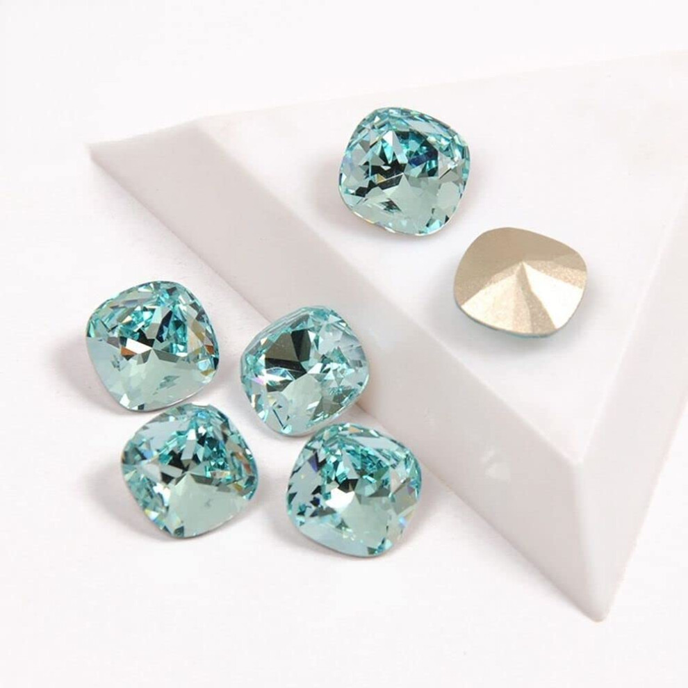 Press On Nails Full Coverage Nail Extension Tips for DIY Nail Art with Shiny Aquamarine Rhinestones