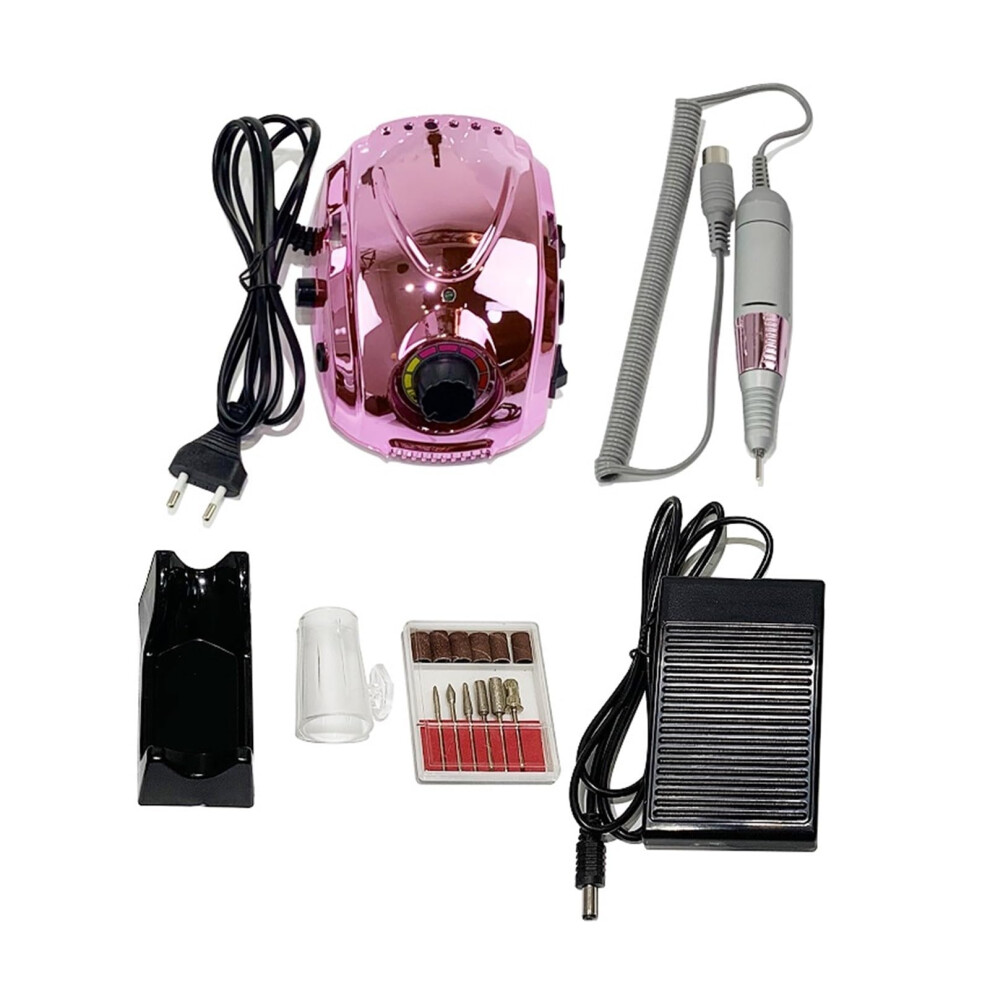 Electric Nail Drill 35000RPM Rechargeable Cordless File for Acrylic and Gel Nails Mirror Pink Kit