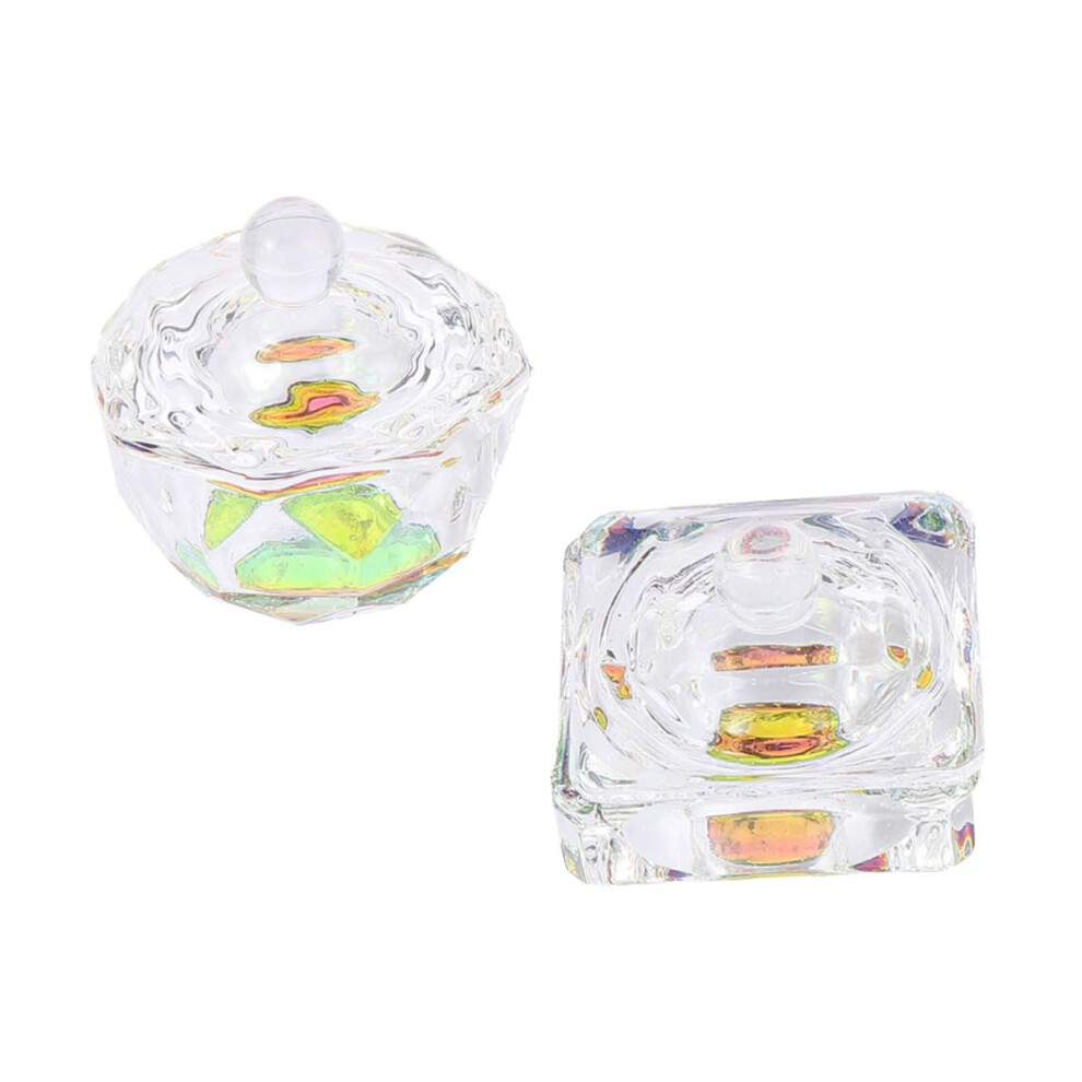 2pcs Clear Crystal Nail Art Mixing Cup with Lid for Acrylic Powder and Liquid Manicure Use