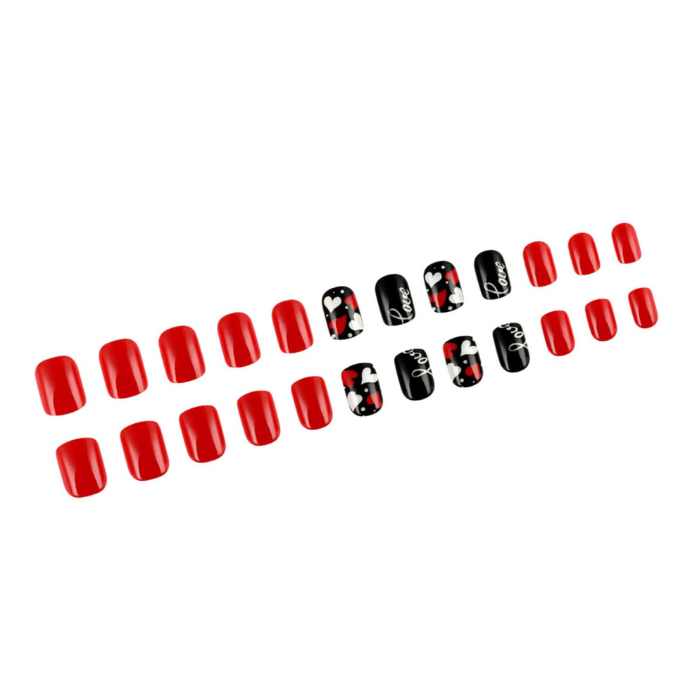Short Square Press On Nails with Valentine Heart Design, 24pc Fake Nails Salon Style Look