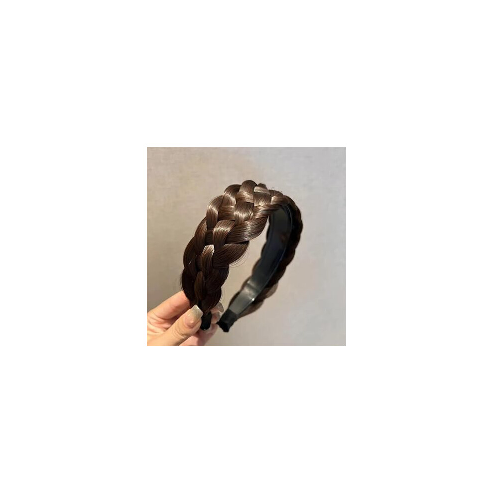 Five Strand Braided Wig Headband with Clip On Bangs, Synthetic Hair, Natural Texture, Multi Colors