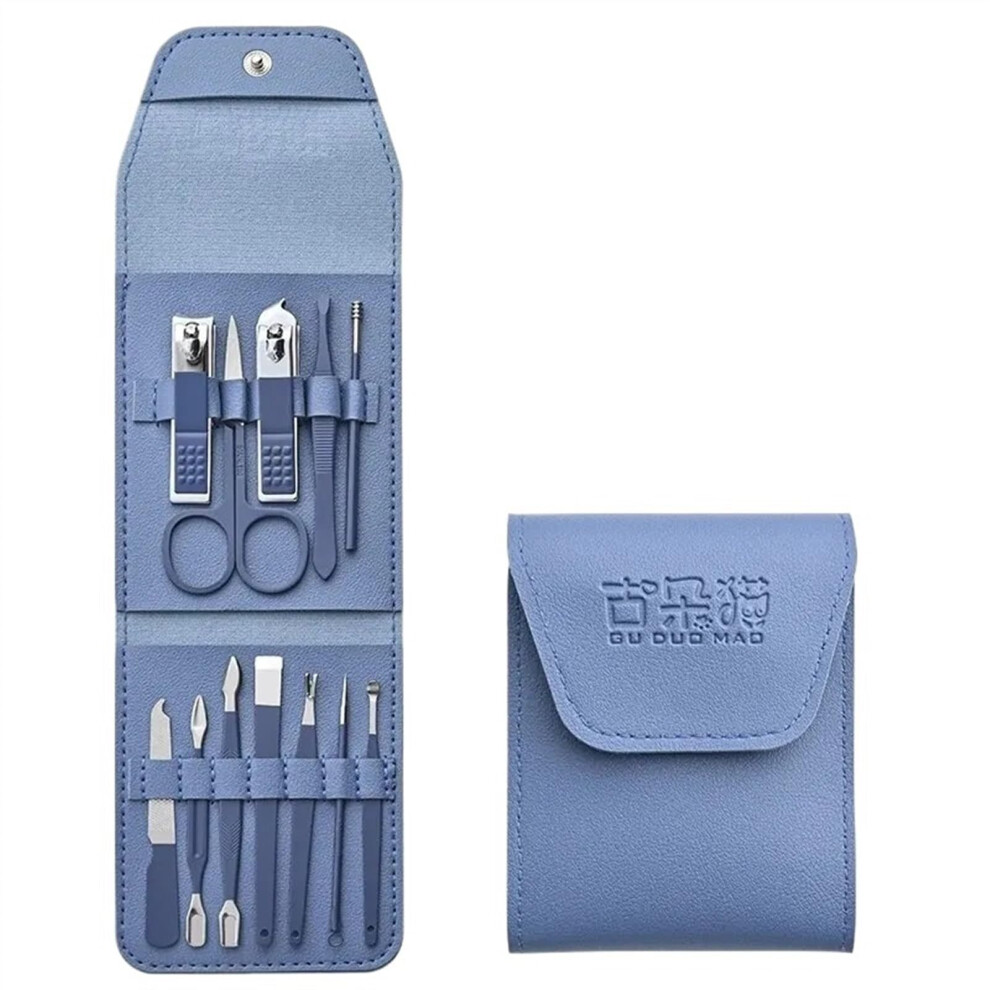 Blue Nail Clippers Set, 12Piece Stainless Steel Manicure Pedicure Kit With Compact Travel Case (Blue)
