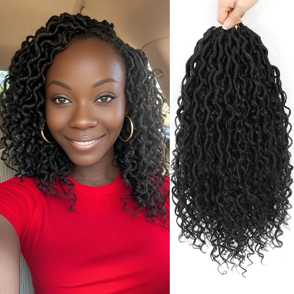 Unisex Goddess Locs Crochet Hair 10 Inch Prelooped Bohemian River Locs With Curly Ends 7 Packs #1B