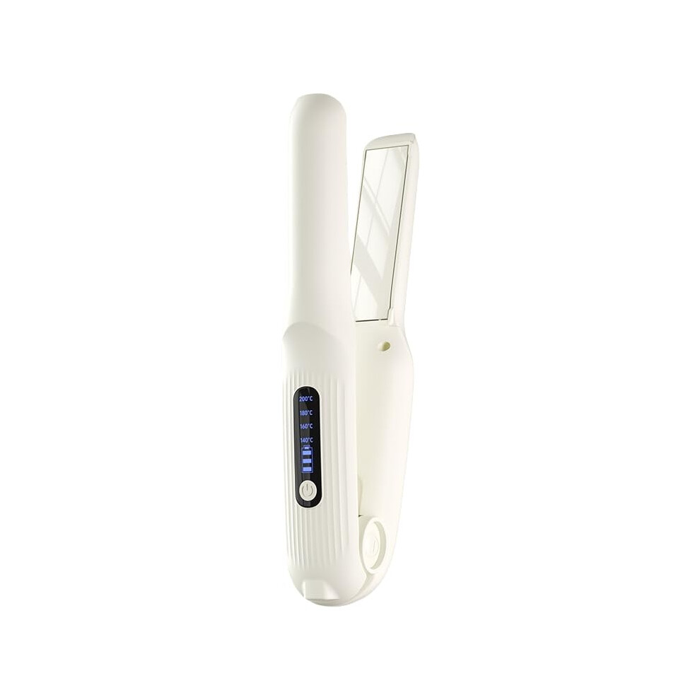White Cordless Hair Straightener And Curler, Titanium Plates, Fast Usbc Charging, Lightweight Travel Size (White)