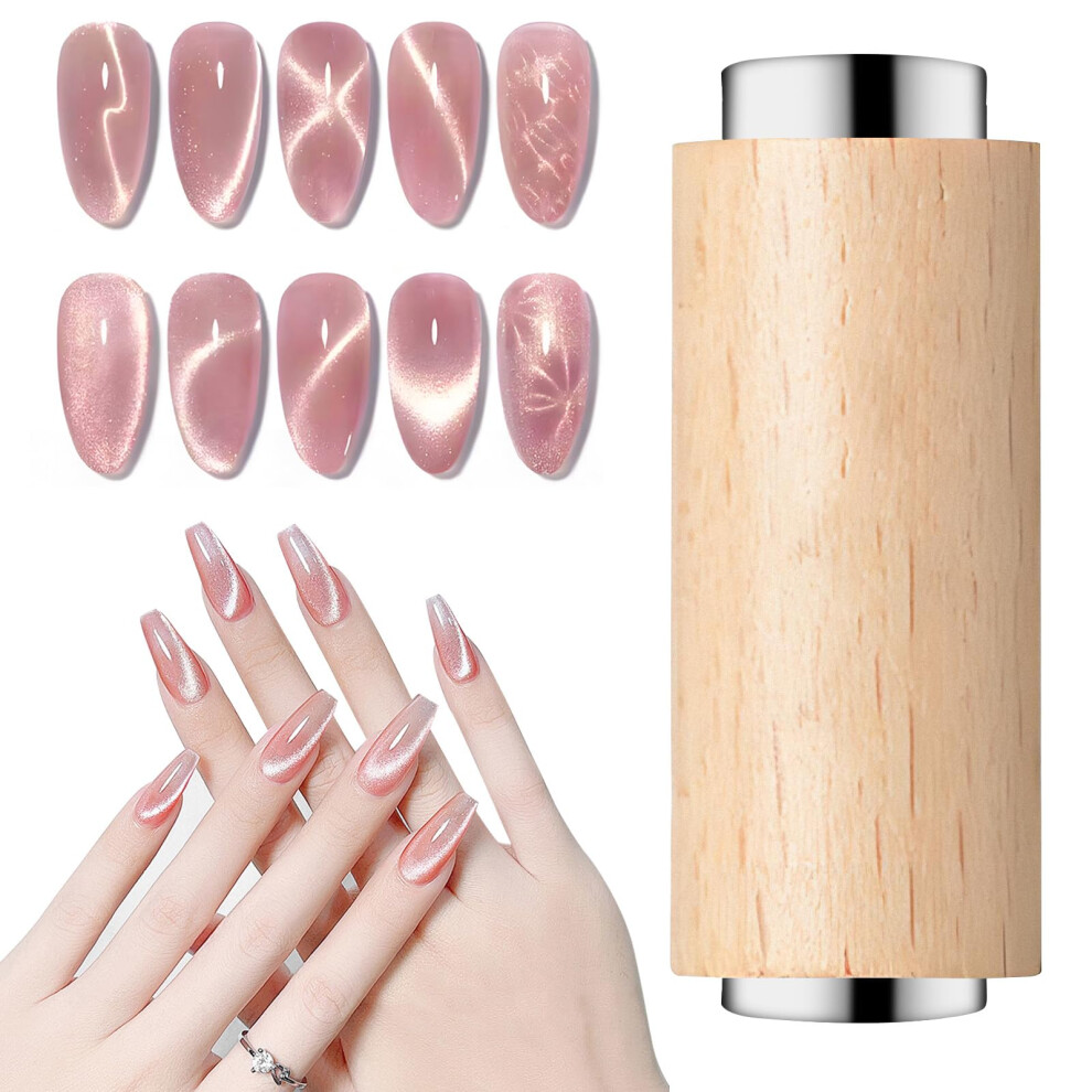 Cat Eye Nail Magnet with Ergonomic Wood Grain Handle for Sharp Magnetic Nail Art Effects
