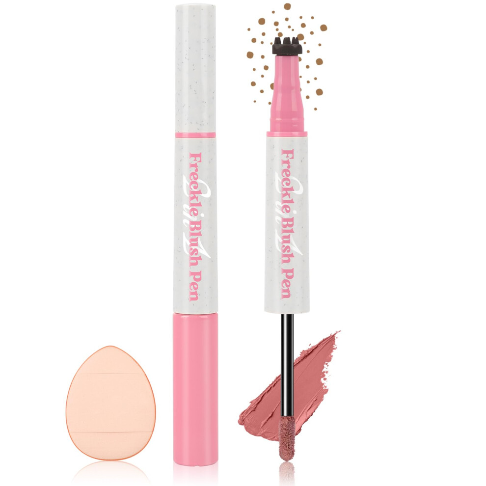 Cream 2In1 Waterproof Freckle Pen And Liquid Blush Stick, Natural Sunkissed Makeup With Puff 01#