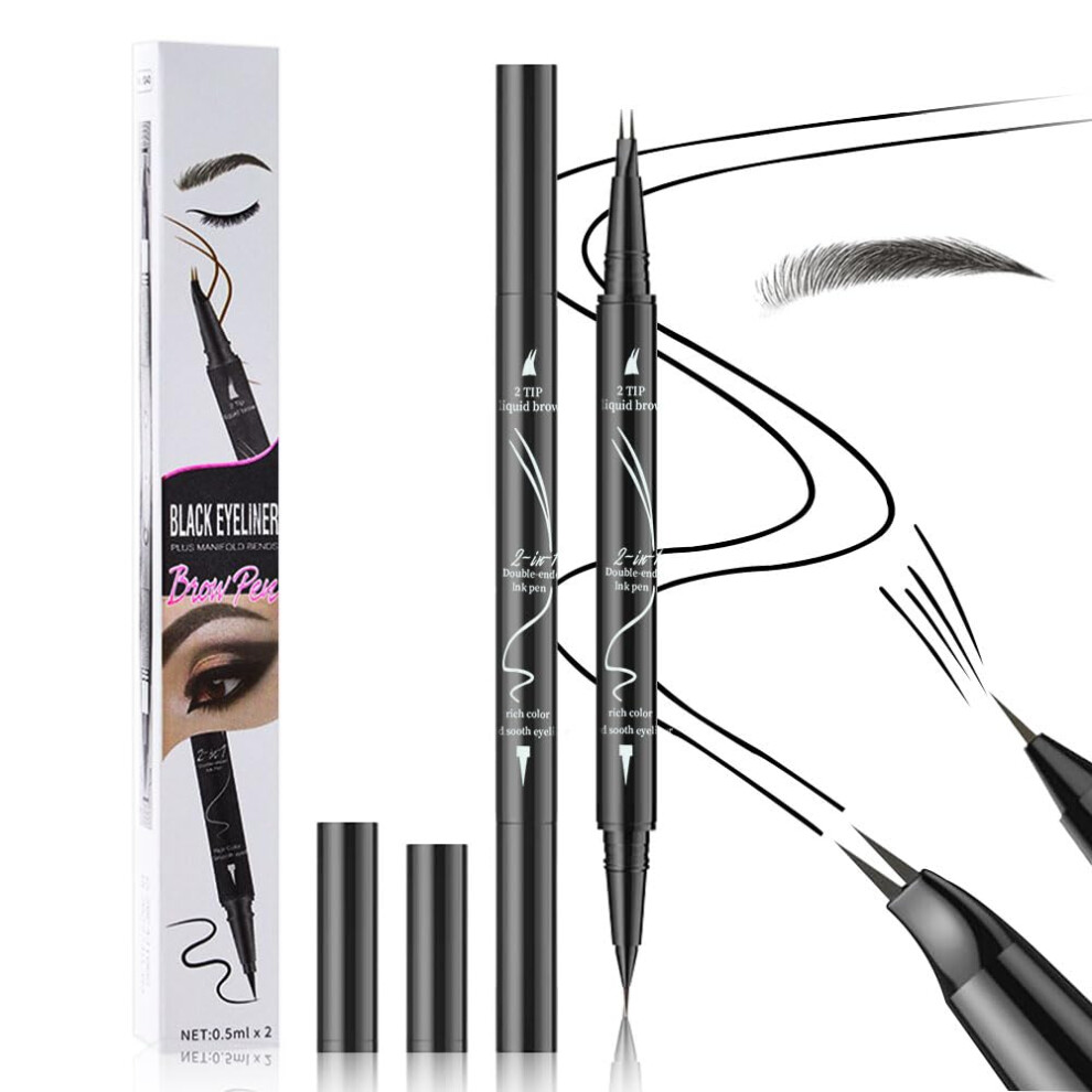 Black Waterproof Microblading Eyebrow Pencil Dual Ended With Brush Long Lasting Brow Pen