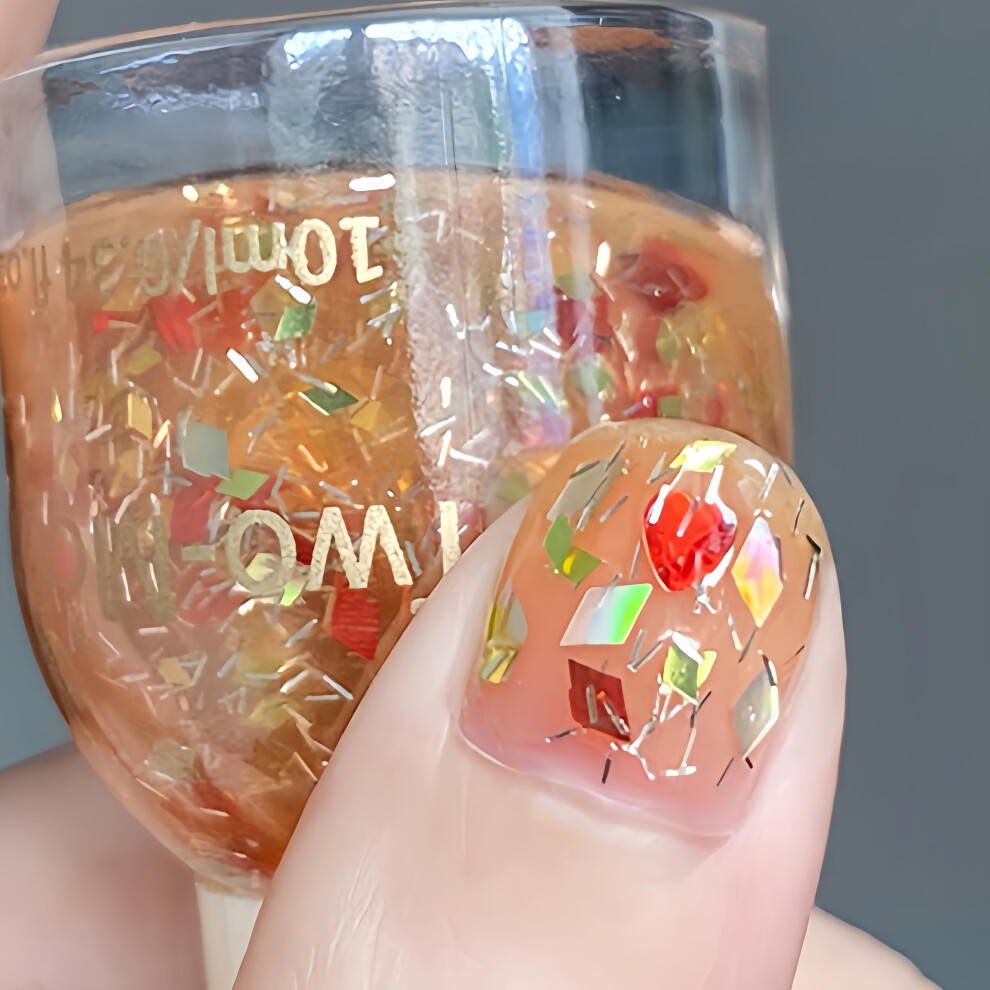 Orange Glitter Confetti Nail Polish With Heart Chunky Glitter, Quickdry Longlasting Sparkle Coat 10Ml