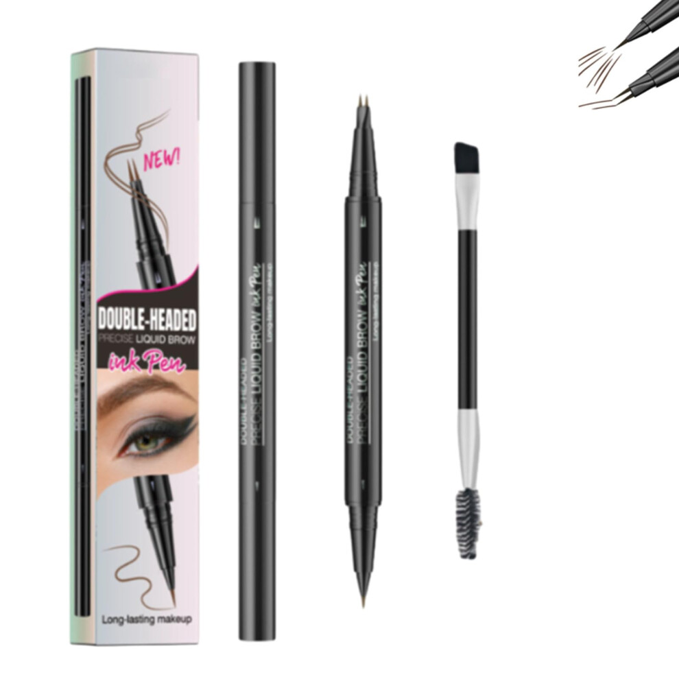 Brown Eyebrow Pencil And Waterproof Brow Pen, Dualended Precision Liner, Long Lasting 2Pcs (03)