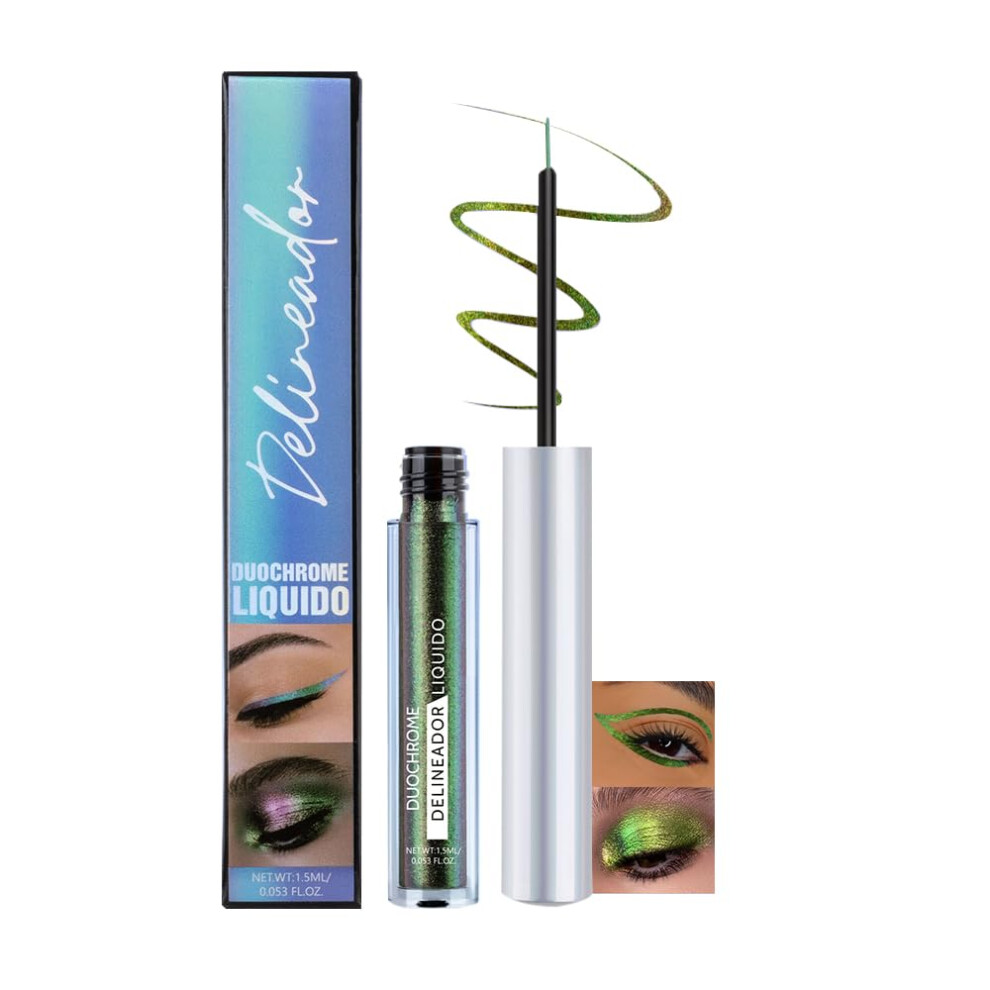 Green,Yellow Waterproof Glitter Liquid Eyeliner Pen With Ultrafine Brush Tip Long Lasting Light Yellow Green