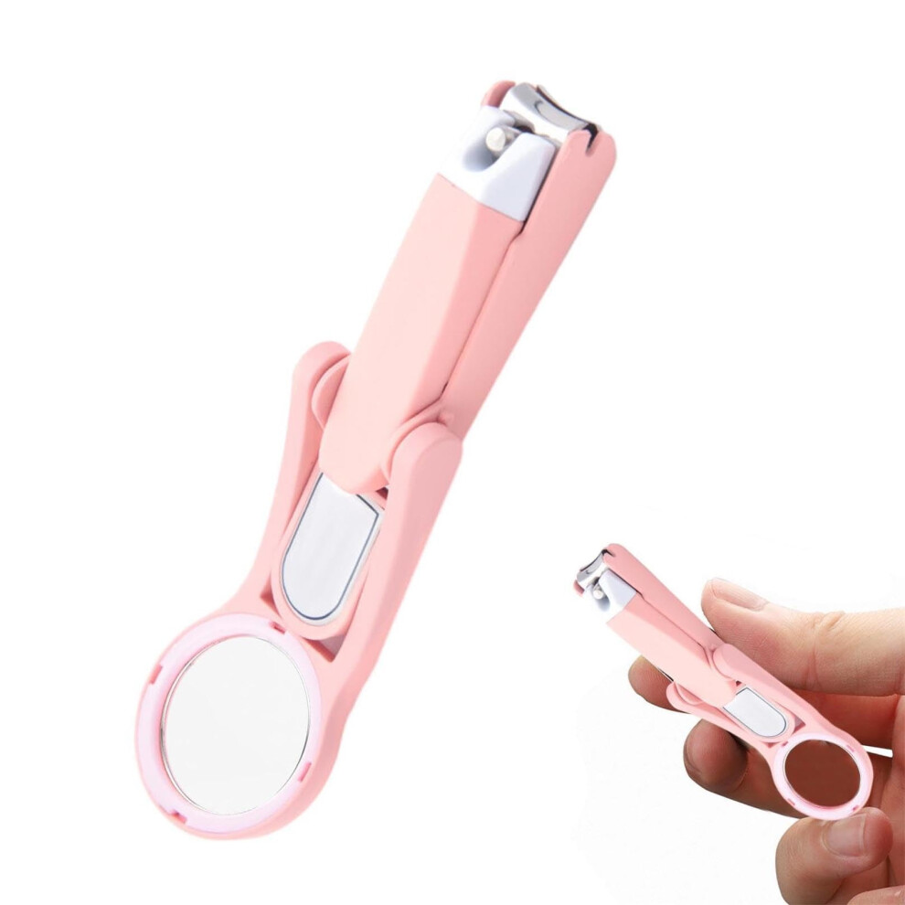Pink Toenail Clippers For Seniors With Removable Magnifying Glass, Ergonomic Grip, Stainless Steel
