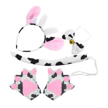 2Sets Cow Costume Accessories Fabric Headband Tail Bow Tie for Cosplay