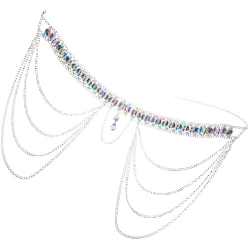 5Pcs Versatile Silver Waist Chain Decor with Large Rhinestone Charm