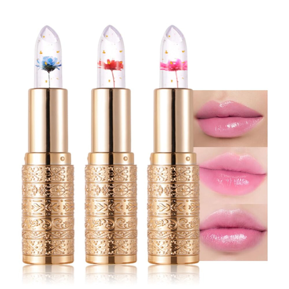Color Changing Flower Jelly Lipstick Set with Real Flower Core, Long Lasting Moisturizing Balm 02#