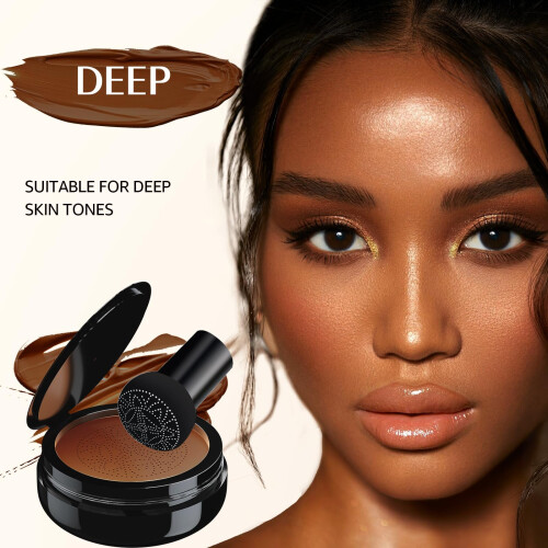 CC Cream Foundation with Mushroom Head Applicator, Deep Shade BB Cream Makeup for Full Coverage 1