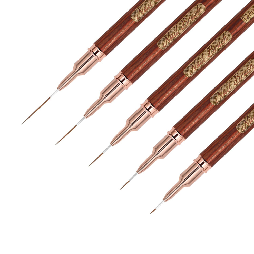 Gold Rose Nail Art Brush Set, 5Pcs Fine Detail Nail Liner Brushes With Nylon Bristles 618Mm