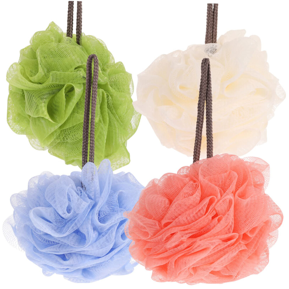 Bath Loofah Shower Pouf Set of 4 for Gentle Daily Exfoliation and Rich Foam Body Scrubbing