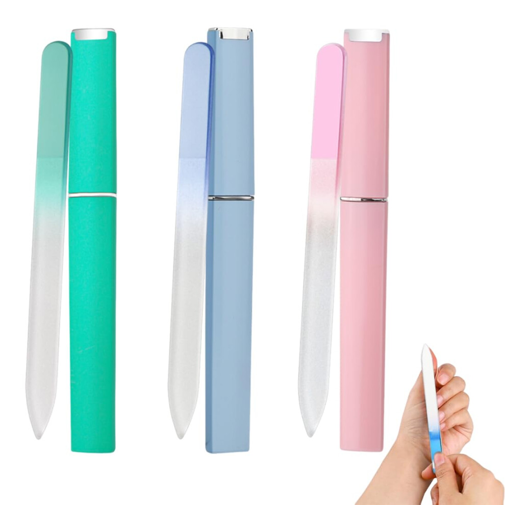Glass Nail File Set of 3 Double Sided Tempered Glass for Precise Nail Shaping with Case