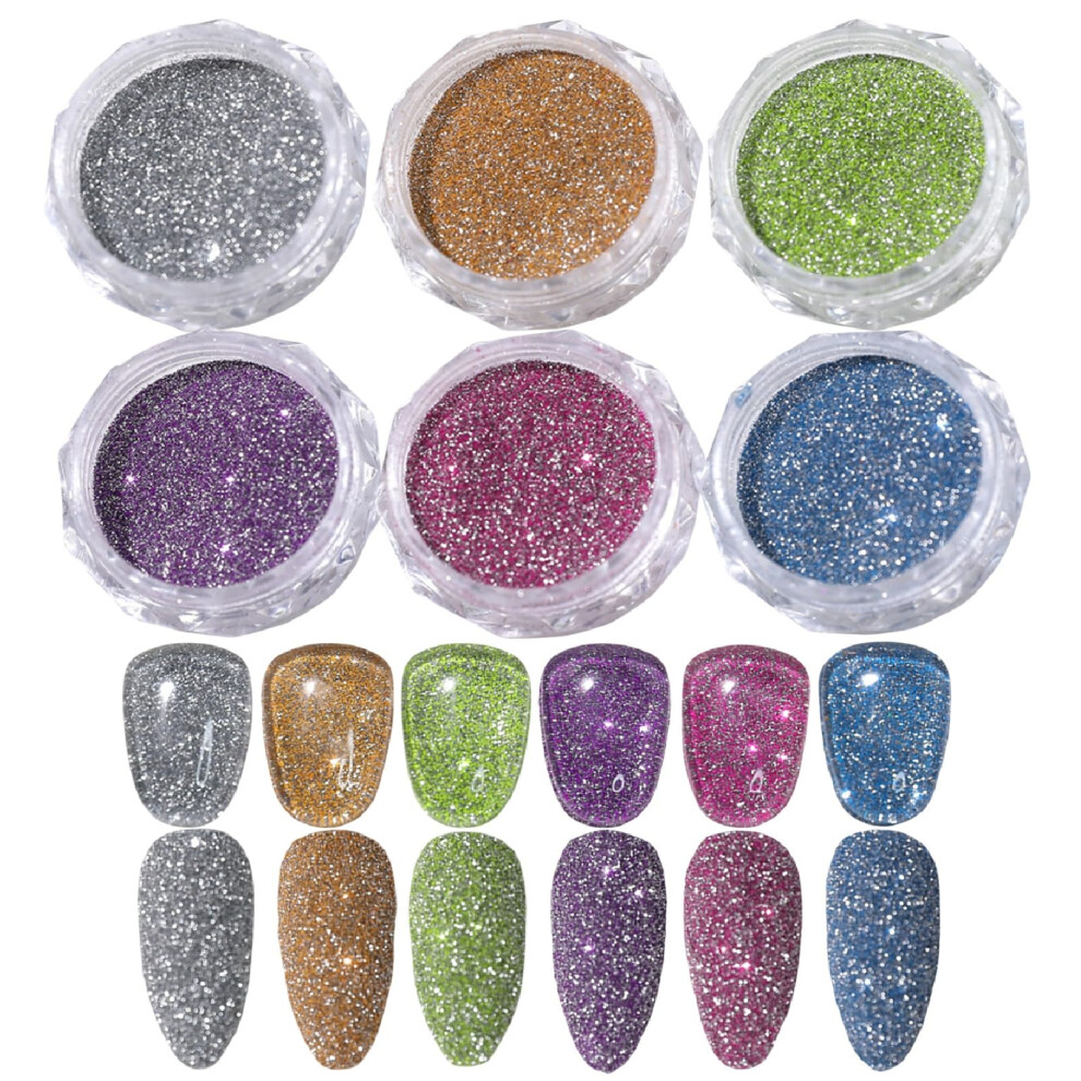 Silver/Gold/Green Nail Glitter Powder 6 Colors Set Holographic Nail Powder Reflective Longlasting Shine