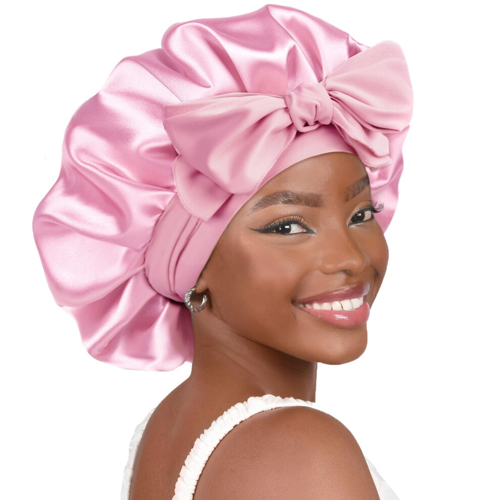 Silk Sleep Cap for Women AntiFrizz Satin Bonnet with Adjustable Nonslip Band for Curly Hair