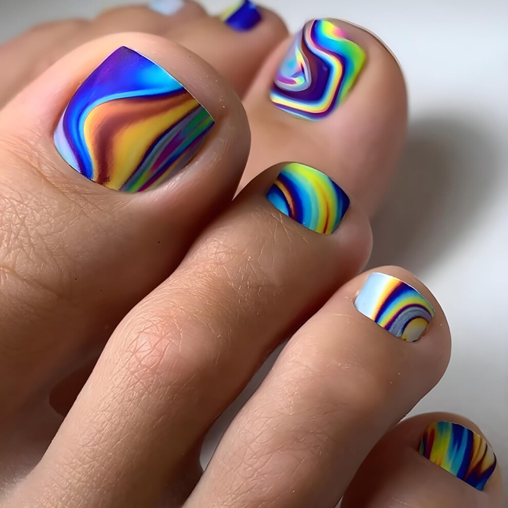 Press On Toenails with Designs Acrylic Fake Toenails Set with Glue SalonStyle Finish for Women Girls