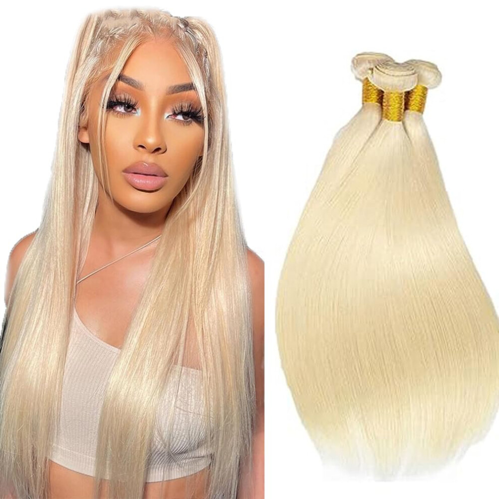 Unisex 30 32 34 Inch Blonde Human Hair Bundles 613 Straight Extensions 8A Peruvian Virgin Double Weft