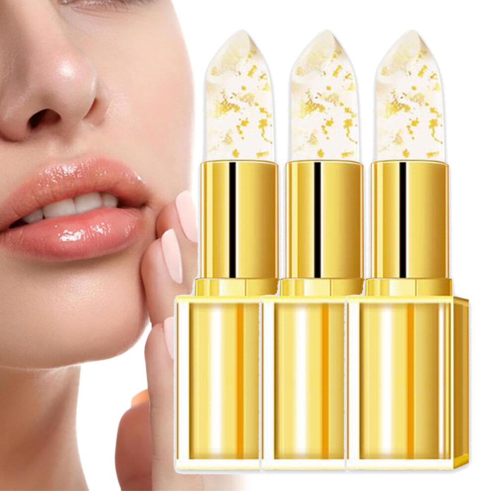 Gold Color Changing Lipstick With 24K Flakes, Long Lasting Waterproof Transferproof Glitter (3Pcs)