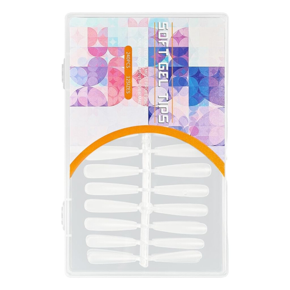 240Pcs Clear Full Cover Almond Stiletto Press On Nails, Pre Etched Gel Fake Nail Tips 12 Sizes