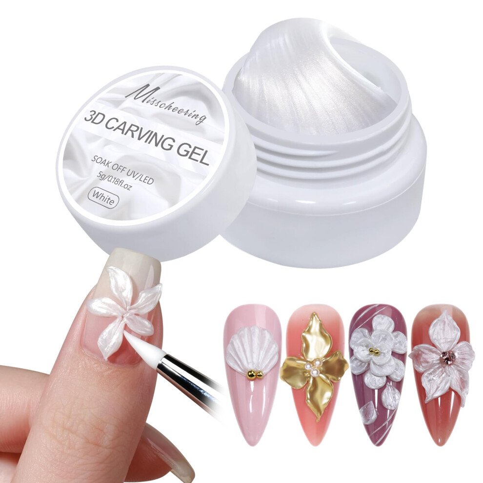 White 3D Nail Art Gel Pearl Solid Builder Gel With Nonsticky Texture For 3D Sculpture And Diy Nails