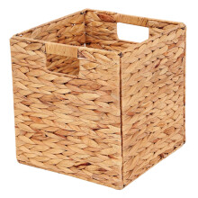 Wicker Storage Cubes 12x12x12 Inch Water Hyacinth Handwoven Foldable Square Baskets With Handle For Organizing