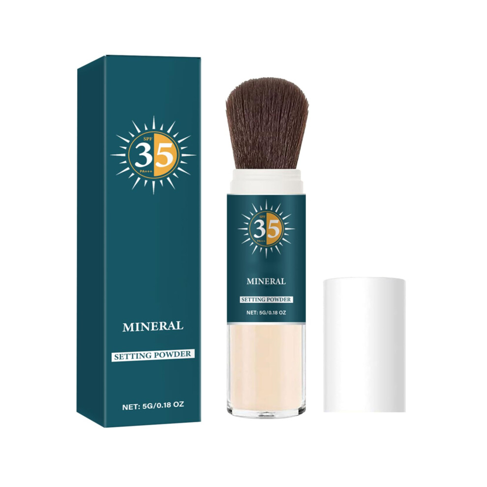 SPF Setting Powder for Oily Skin, Waterproof Powder Sunscreen with Brush, LongLasting 5g