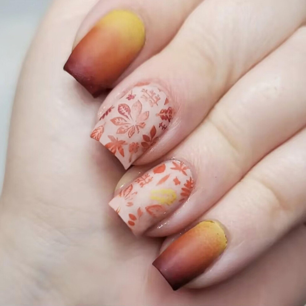 Medium Square Press on Nails Autumn Gradient Matte Fake Nails Kit 24pcs Reusable Easy Apply
