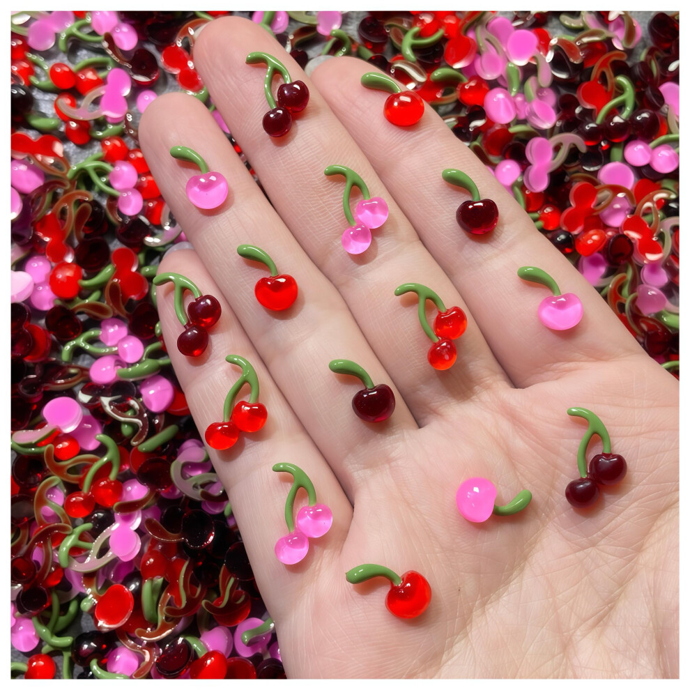 100PCS 3D Cherry Nail Charms Colorful Rhinestone Nail Art Decorations Summer Y2K Nail Gems